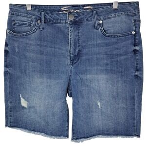 Seven7 Sunset Bermuda Denim‎ Shorts Womens 14 Blue Jean Frayed Hem Distressed